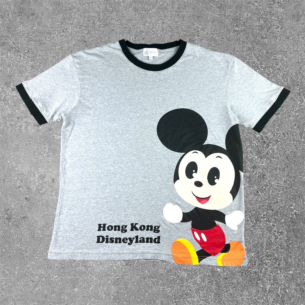 Disney Hong Kong Disneyland Ringer T-Shirt Mens XL Gray Mickey Mouse Souvenir